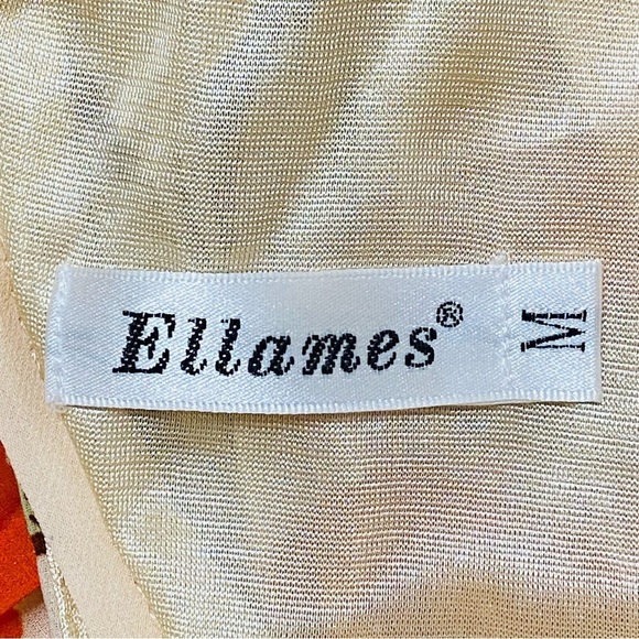 Ellames Orange Floral Pleated Swing Dress Retro Poppy Print Belted Medium - Picture 5 of 8